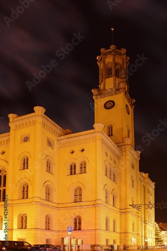 City hall in Zittau city at night