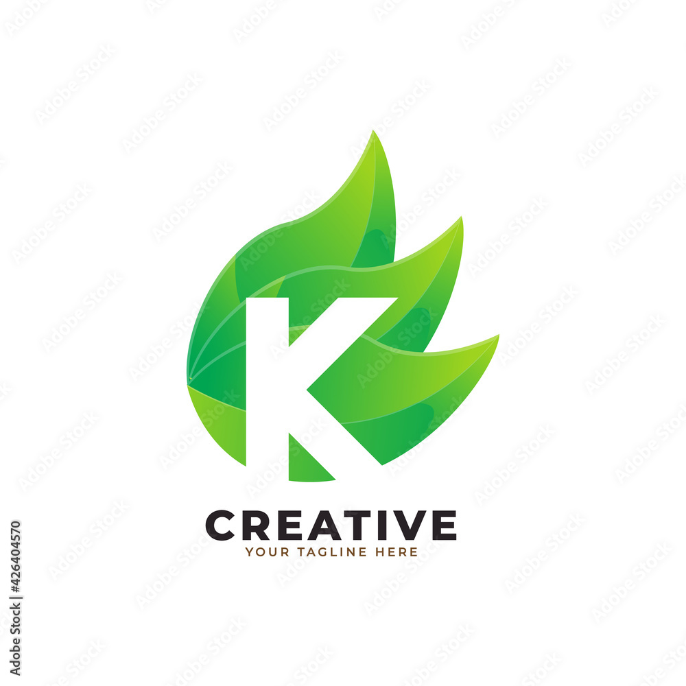 Obraz premium Nature Green Leaf Letter K Logo Design. monogram logo. Green Leaves Alphabet Icon. Usable for Business, Science, Healthcare, Medical and Nature Logos.Flat Vector Logo Design Template Element. Eps10