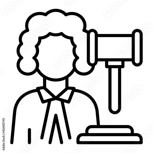 Magistrate Wearing Wig Stock illustration, Lawyer, Judge Curly Hair with Hammer Concept Vector Color Icon Design, Lawyer and Legal system Symbol on white background