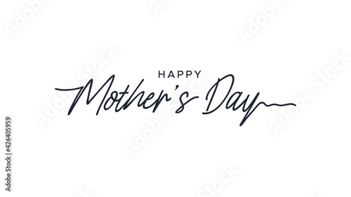 Happy Mother's Day Card. Black Text Handwritten Lettering Calligraphy isolated on White Background. Flat Vector Design Template Element for Greeting Cards.
