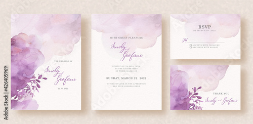Purple abstract splash with floral shape on wedding invitation card