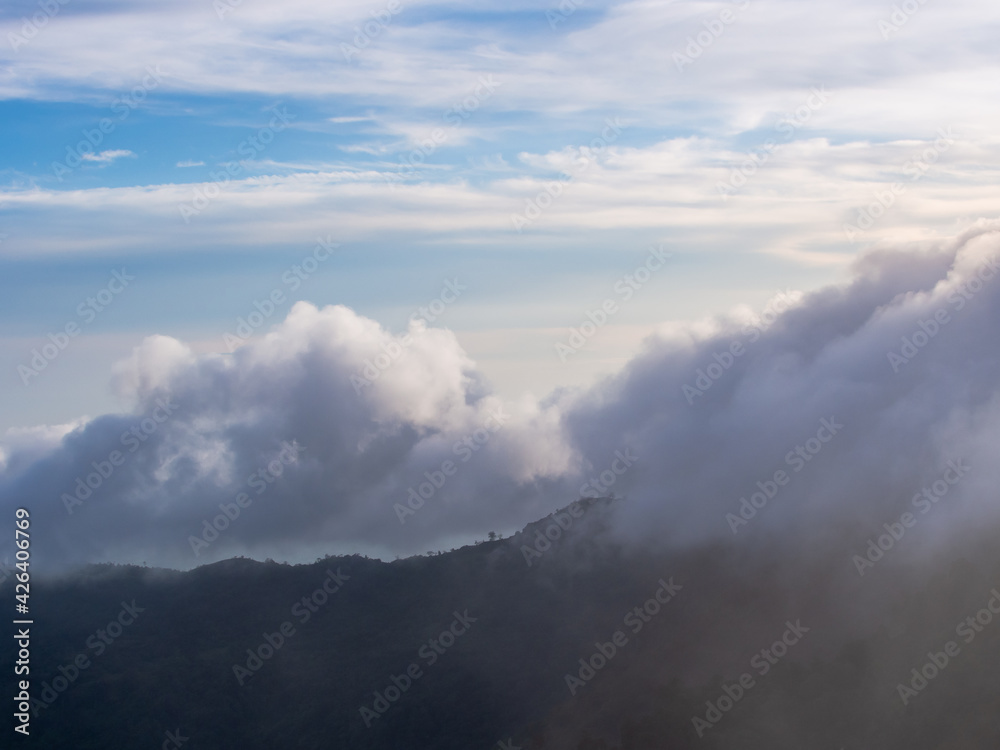 mountain covered with fog.