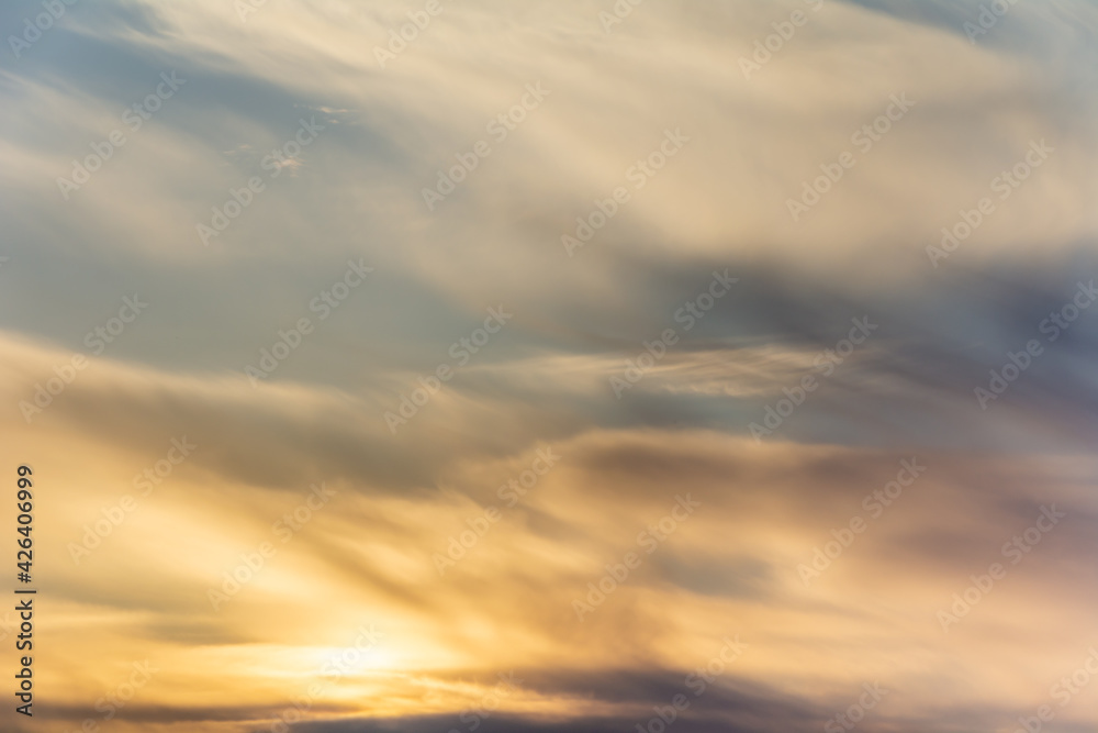 Colorful sky at sunset, background. 