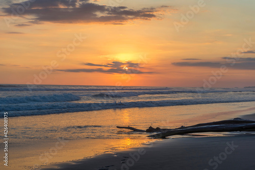 Beautiful sunset sky on the beach in Matapalo  Costa Rica. Central America. Sky background on sunset. Tropical sea.