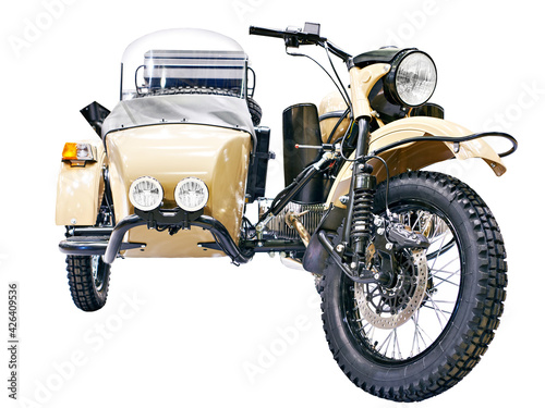 Motorcycle with sidecar isolated white