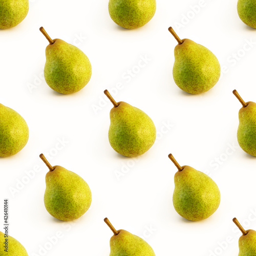 seamless pattern with ripe pear isolated on a white background, fruit background for a banner and printing on fabric and paper, green pear with a pod