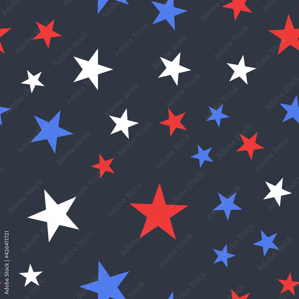 White, Red and Blue Stars with Dots Seamless Pattern White, Red and Blue Stars with Dots Seamless Pattern