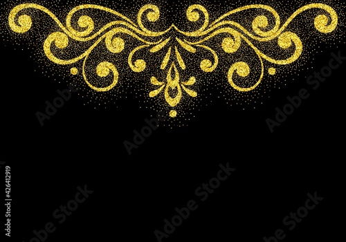 Retro shiny border. Gold dust texture. Vector.