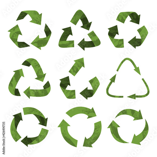 Vector recycling, upcycling signs, isolated icons on white background. Green reuse symbols for ecological design. Zero waste lifestyle