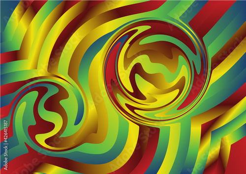 Abstract Red Yellow and Blue Gradient Curved Ripple Lines Background Image
