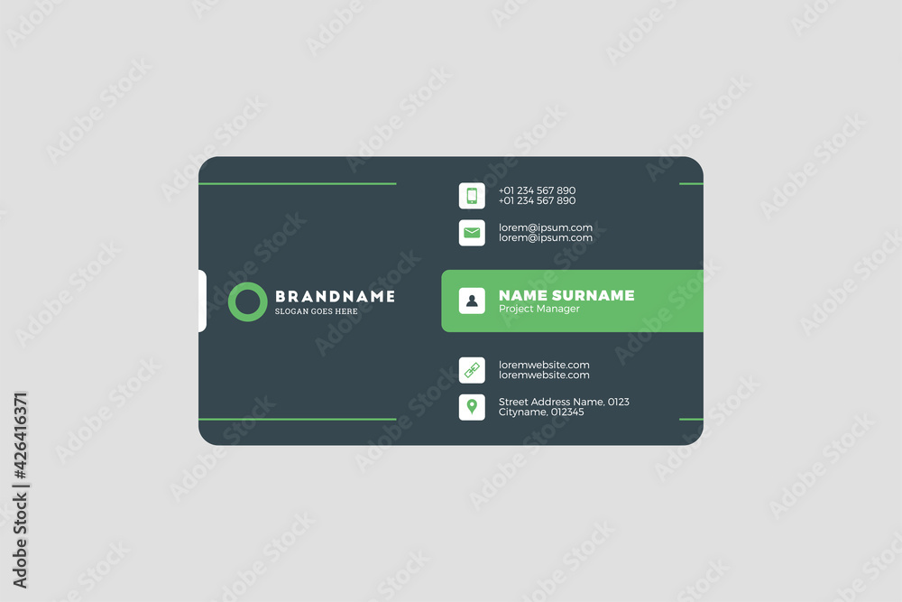 Corporate Business Card Print Template. Personal Visiting Card with Company Logo. Vector Illustration