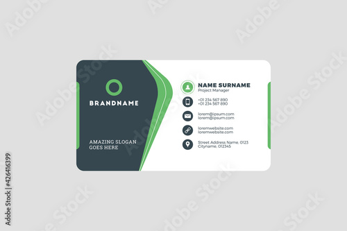 Corporate Business Card Print Template. Personal Visiting Card with Company Logo. Vector Illustration
