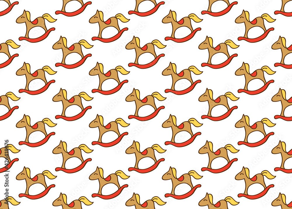 Wooden horse toy. Seamless pattern. For the design of gift paper.