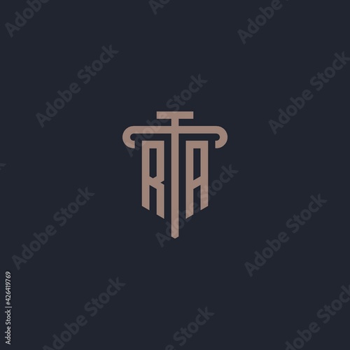 RA initial logo monogram with pillar icon design vector