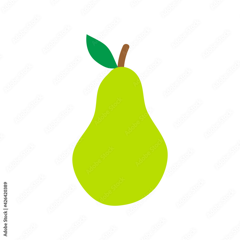 Pear vector with stem and leaf. Cartoon hand drawn illustration isolated on white. Pear vector with stem and leaf. Cartoon hand drawn illustration isolated on white.