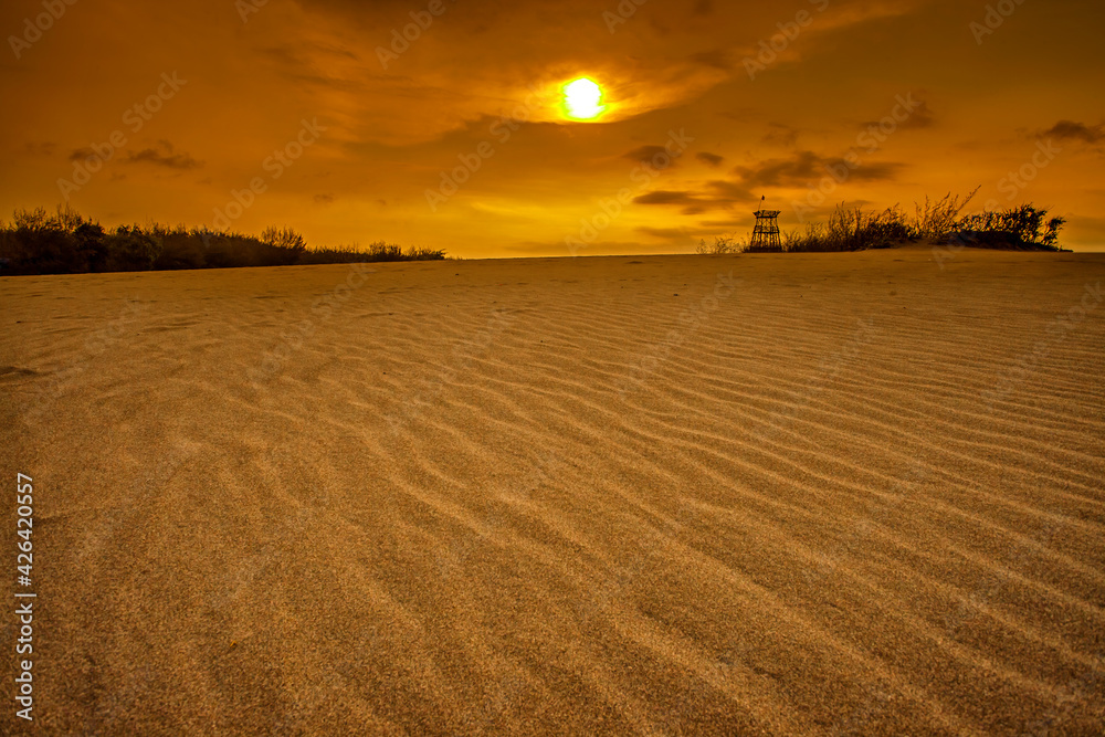 Fototapeta premium Beautiful view of Sand Dunes at dawn, Gumuk Pasir, at Parang Kesumo, Jogjakarta, Indonesia