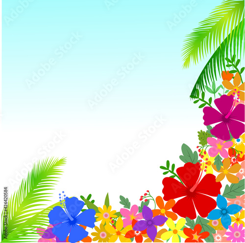 Tropical frame with palm leaf retro background