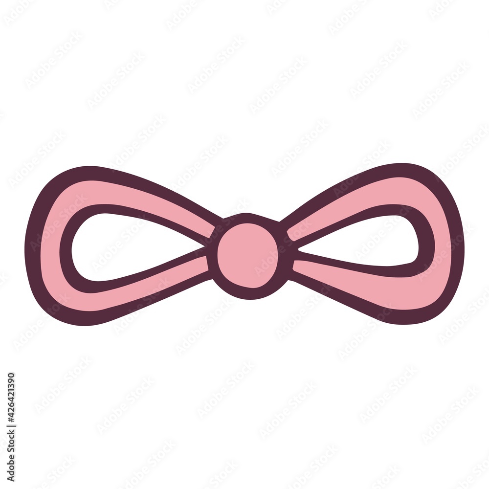 Naklejka premium Holiday pink bow icon, hand drawn and outline style