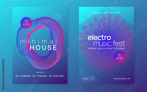 Neon trance party flyer. Electro dance music. Electronic sound. Club dj poster. Techno fest event.