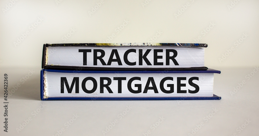 Tracker mortgage symbol. Concept words 'Tracker mortgage' on books on a beautiful white background. Business, tracker mortgage concept.