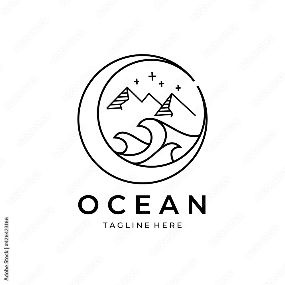 ocean logo line art logo vector illustration design graphic ocean logo line art logo vector illustration design graphic