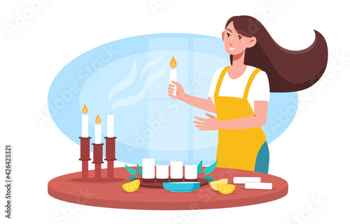 Female character making candles with ingredients for handmade candles