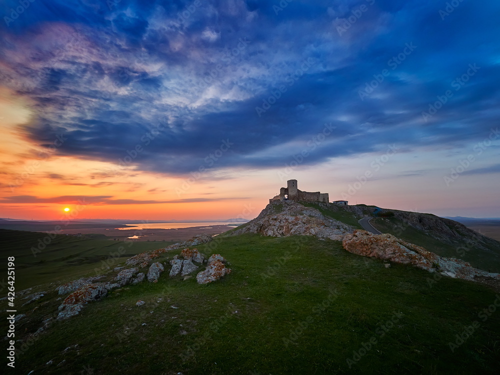 Enisala fortress at sunset, Dobrogea, Romania