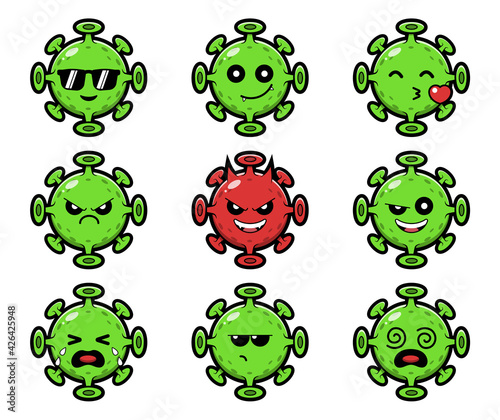 Set virus emoticon character cartoon illustration