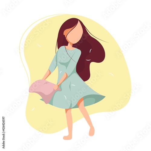 Pillow fight in pajamas. Pajama party. Time at home during quarantine. Vector illustration on isolated background.