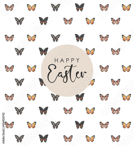 Abstract spring colorful buterfly pattern, boho buterfly vector,  spring insect collection, nature elements, beautiful multicolour drawing buterfly pattern, vector illustration, Happy Easter