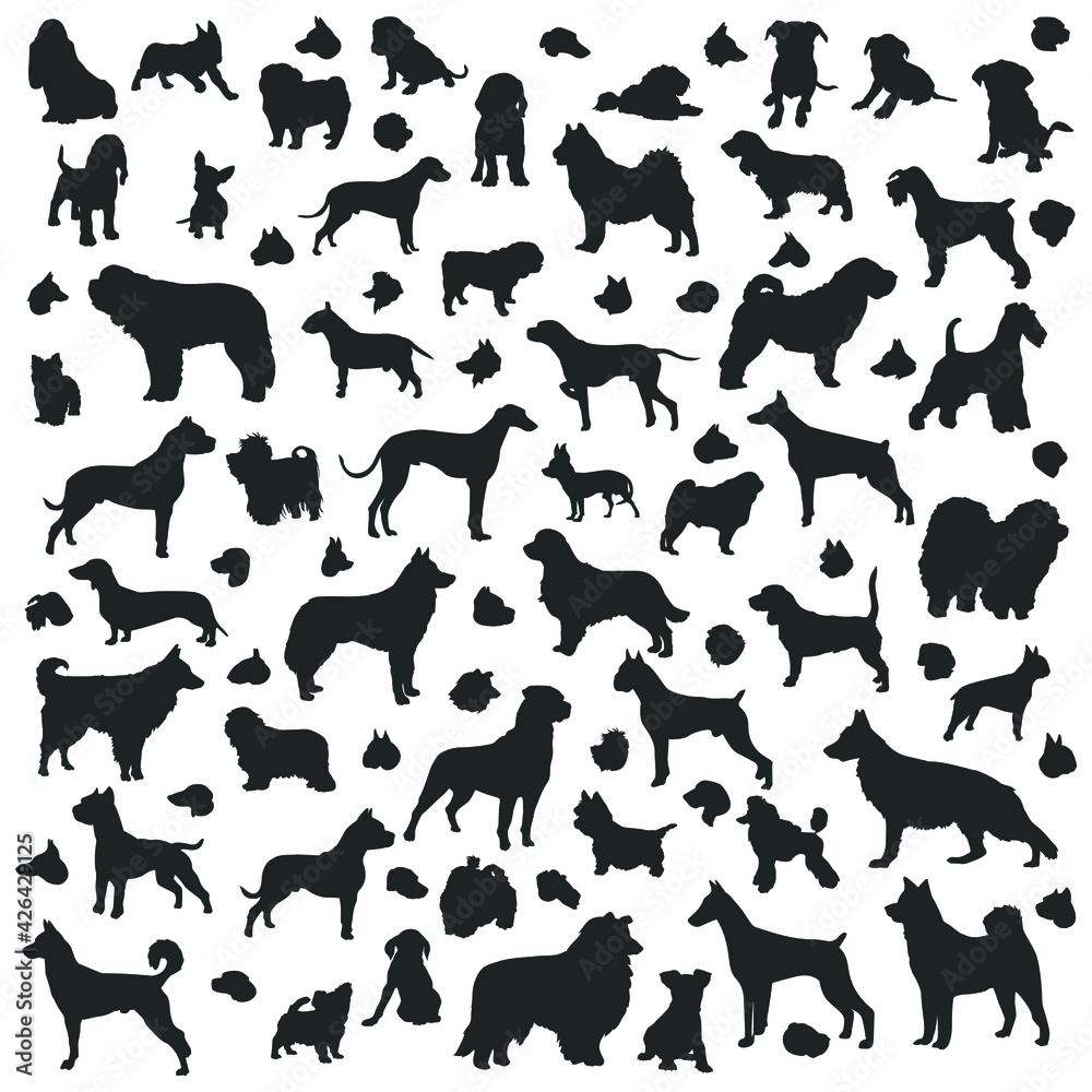 Obraz premium Dogs Silhouette Animals Clip Art Illustration. Doggy Breeds Vector Design Icon Animals.