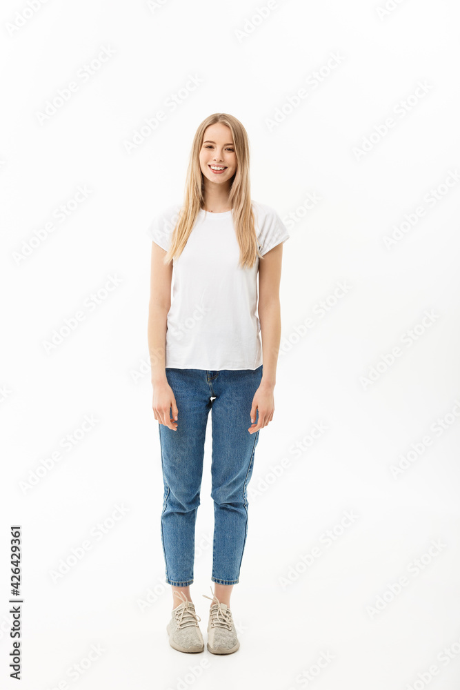 Beautiful Standing Woman Model Posing Isolated On A White Background Beautiful Standing Woman Model Posing Isolated On A White Background