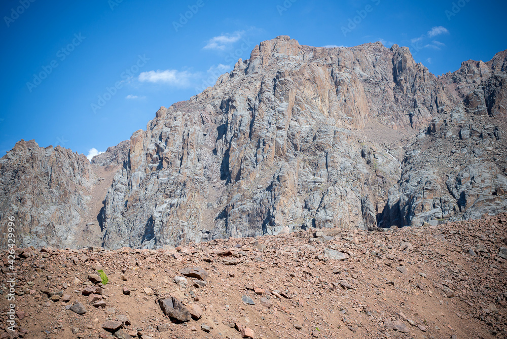 Majestic landscape with rocks and mountain peaks Majestic landscape with rocks and mountain peaks