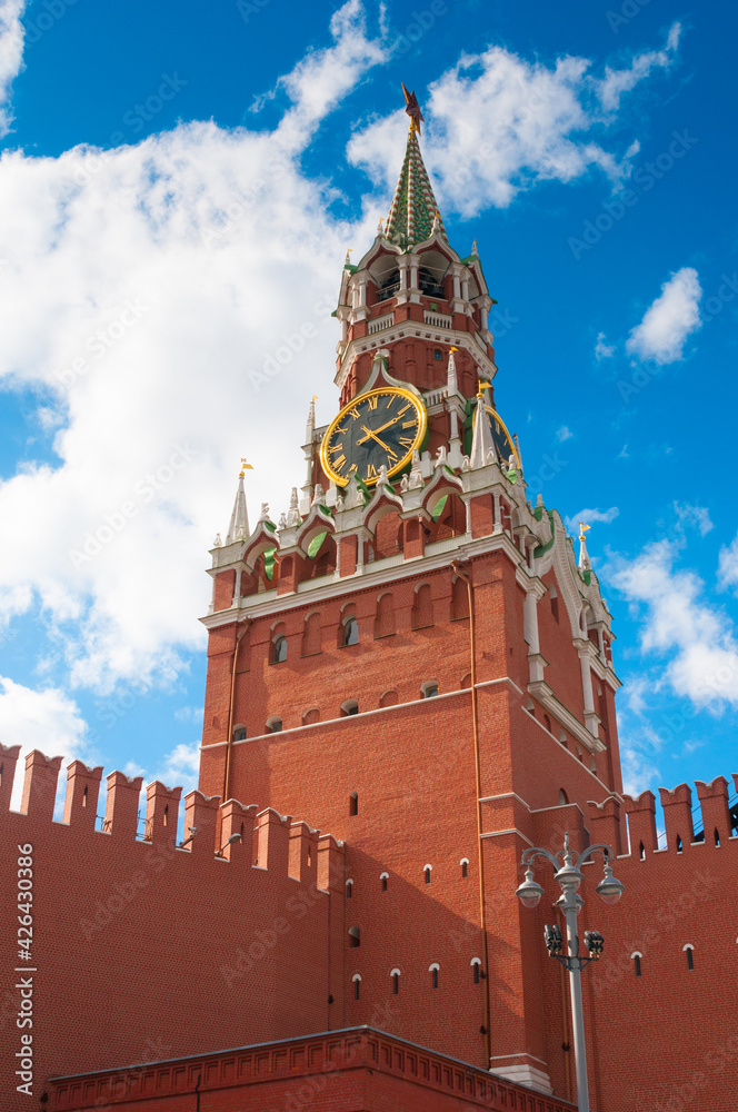 Spasskaya Tower of Moscow Kremlin at Red Square in Moscvow, Russia Spasskaya Tower of Moscow Kremlin at Red Square in Moscvow, Russia