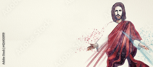Fotografi Jesus of mercy. Watercolor. Christian banner.