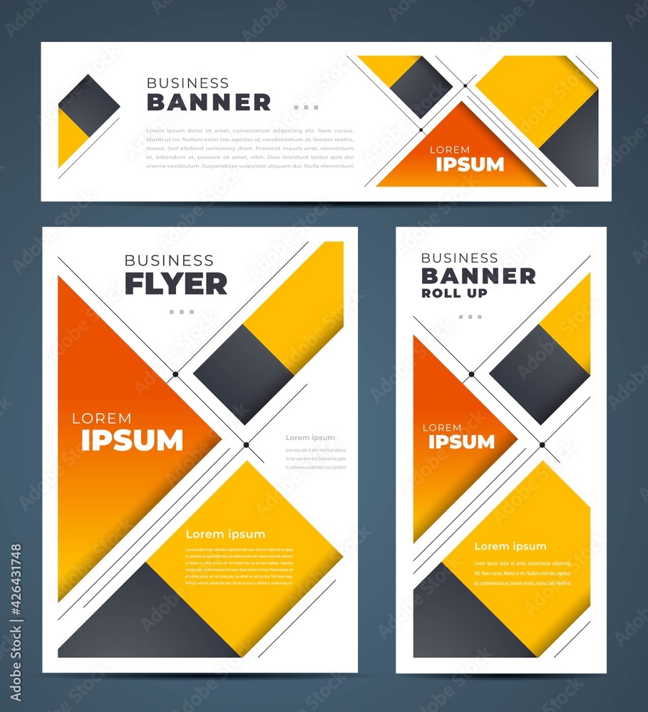 Abstract orange color stripes theme Set flyer cover, banner, roll up banner