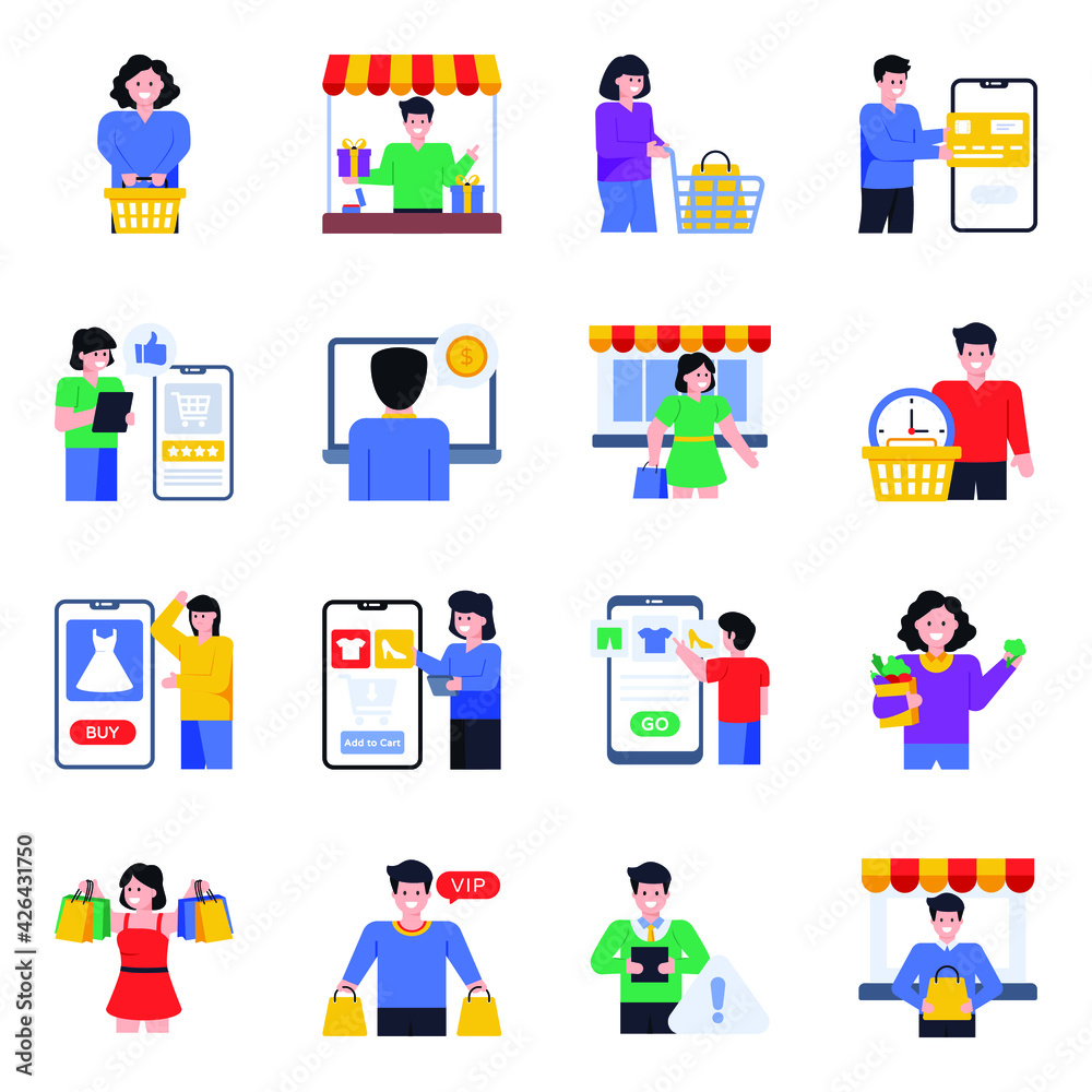 
Flat Icons of Shopping and Purchase

