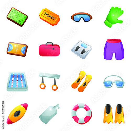 
Pack of Sports Equipment Flat Icons 

