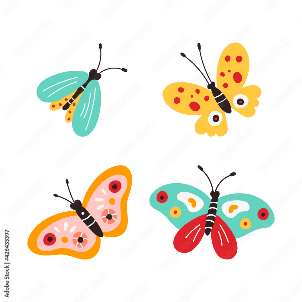 Set of butterflies, vector illustration isolated on white background