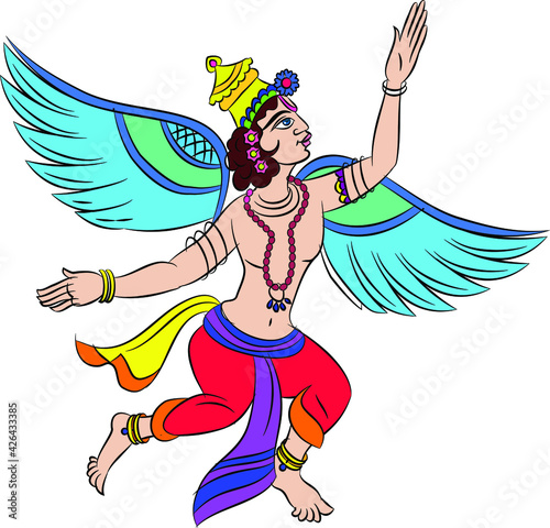 Wall painting of flying Gandharva, God's servant. photo