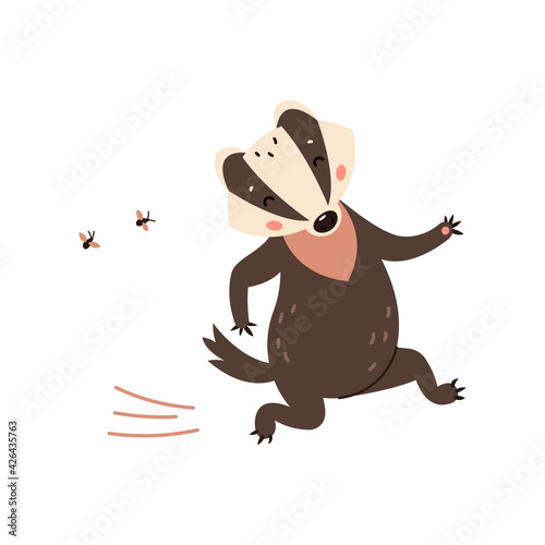 Badger on a white background. Forest animal. Vector illustration of Brock mammal species