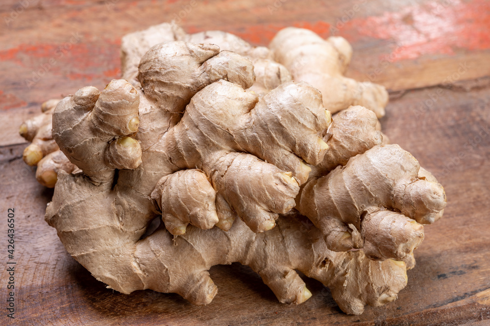 Fresh organic ginger roots, healthy food ingredient