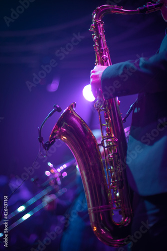 Sticker musician with saxophone in concert