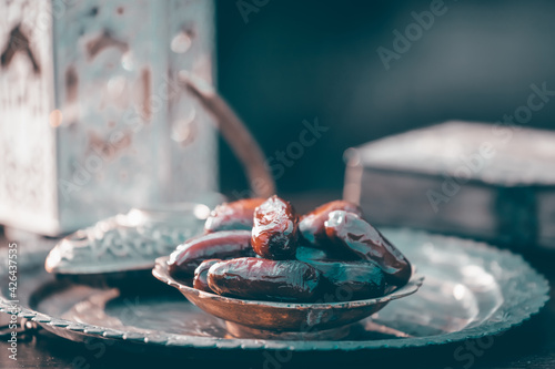 Ramadan kareem background with Quaran, censer and dates. photo