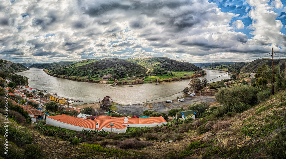 Guadiana river at the old mining port of Pomarão, Portugal