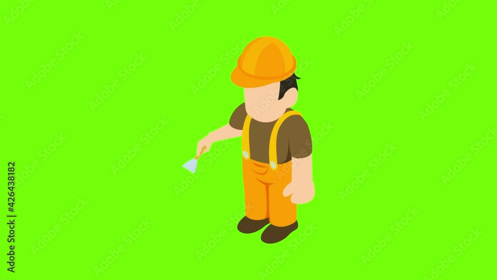 Plasterer icon animation cartoon best object on green screen background Plasterer icon animation cartoon best object on green screen background