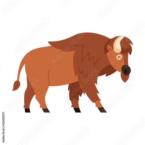 Bison icon. Vector illustration of american bison  standing in profile  in trendy flat style. Isolated on white