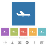 Airplane flat white icons in square backgrounds