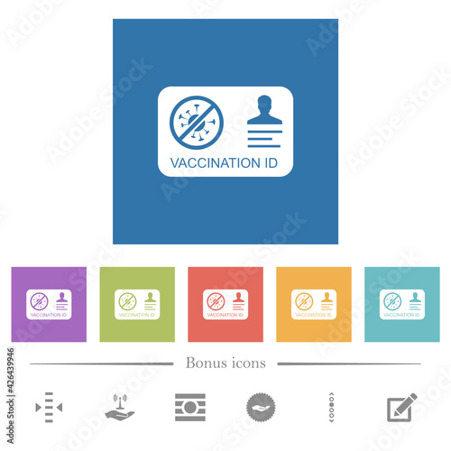 Vaccination id flat white icons in square backgrounds