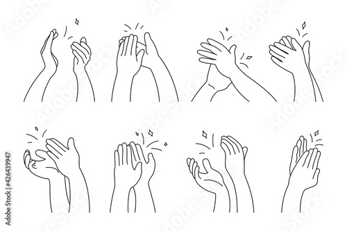 Clap icon in linear style. Black and white illustration